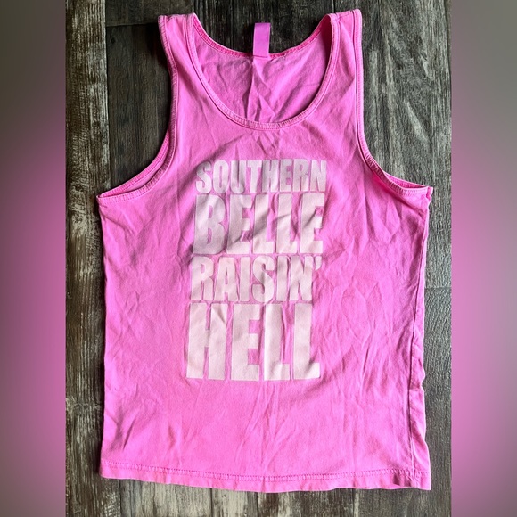 Southern girl country girl Neon Tees Pink & White Cotton Tank Top w/ Bow • Small - Picture 2 of 11